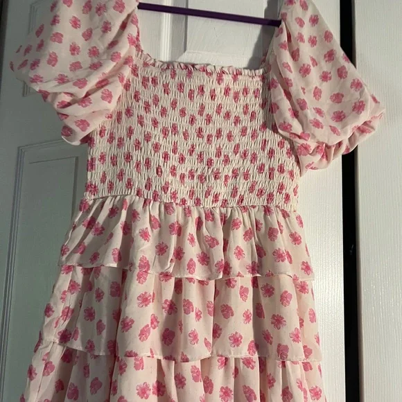 Francesca's Pink Smocked Puff Sleeve Maxi Dress - Picture 3 of 9